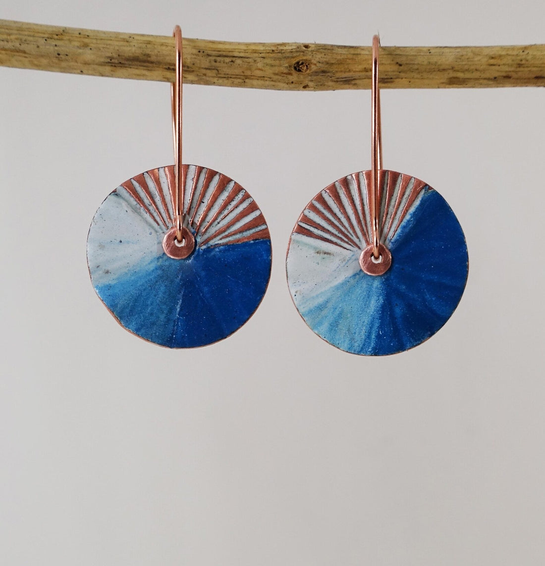 Copper Disc Textured and Enamelled Earrings - 830 Degrees_Just Makers