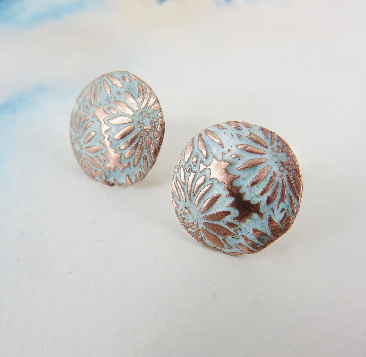 Copper Enamel Textured Daisy Flower Studs - 830 Degrees_Just Makers