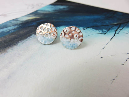 Copper and enamel textured studs by 830 Degrees_Just Makers