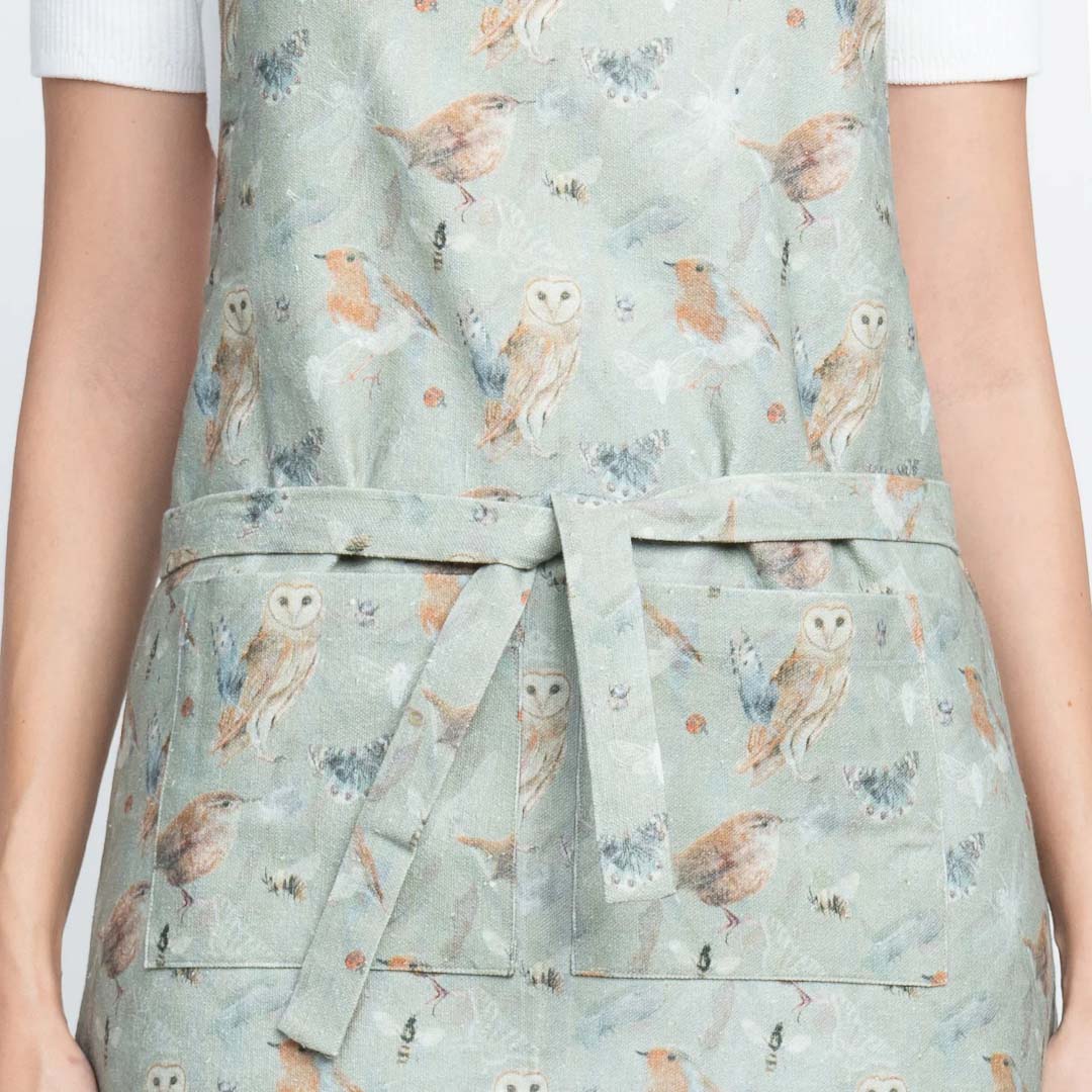 Cotton Apron Handpainted Birds Design Close Up - Pattern Passion_Just Makers