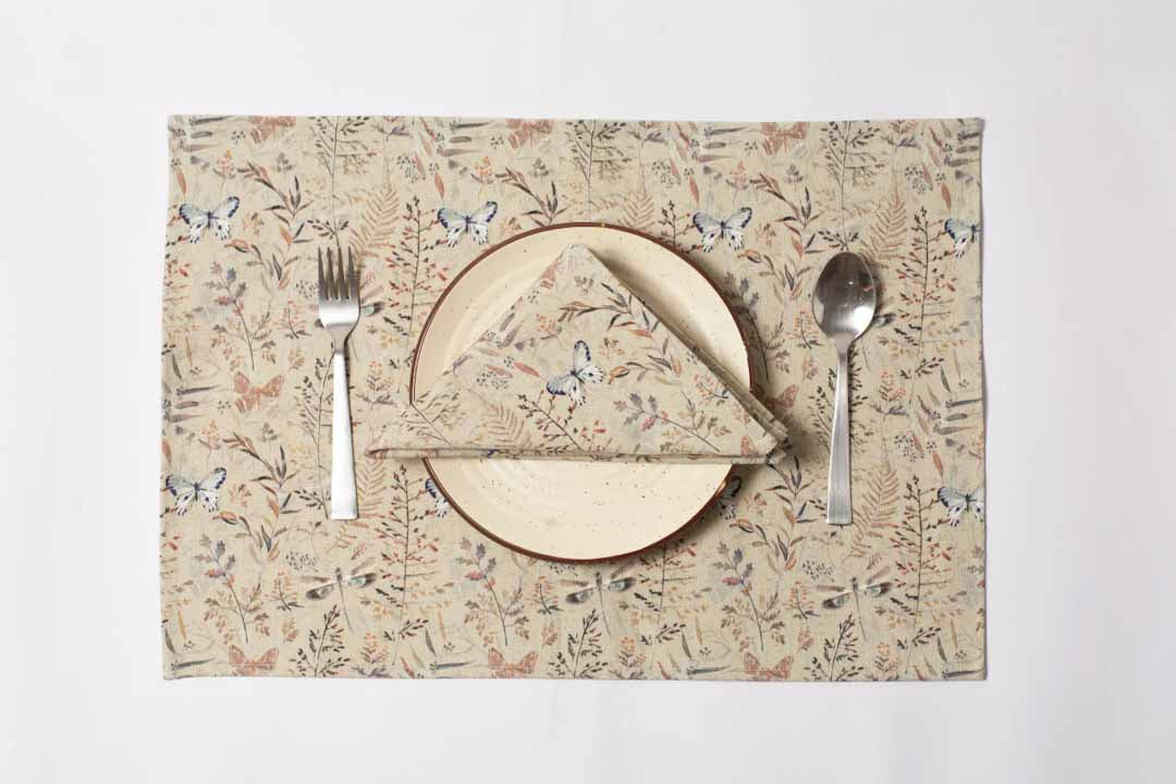 Cotton Table Placemat Ferns and Dragonflies Design - Pattern Passion_Just Makers