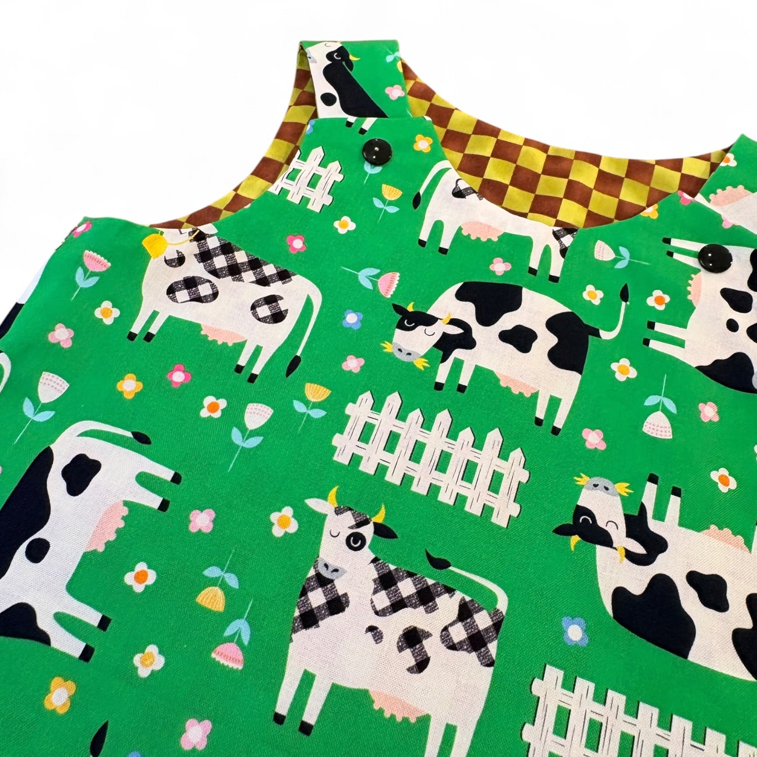Cow and Check Reversible Dress 1-2 Years - Jumplings Clothes_Just Makers