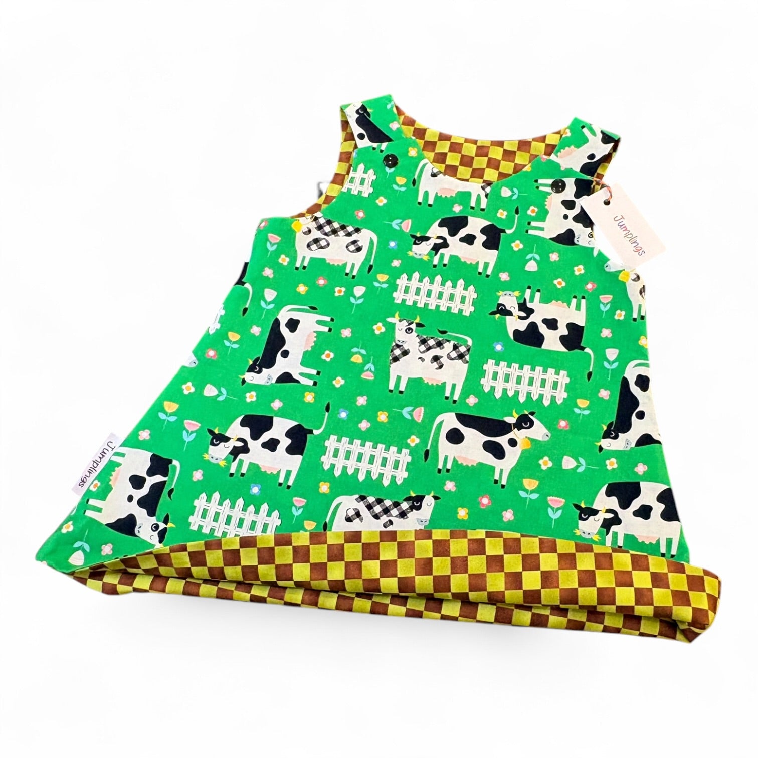 Cow and Check Reversible Dress 1-2 Years - Jumplings Clothes_Just Makers