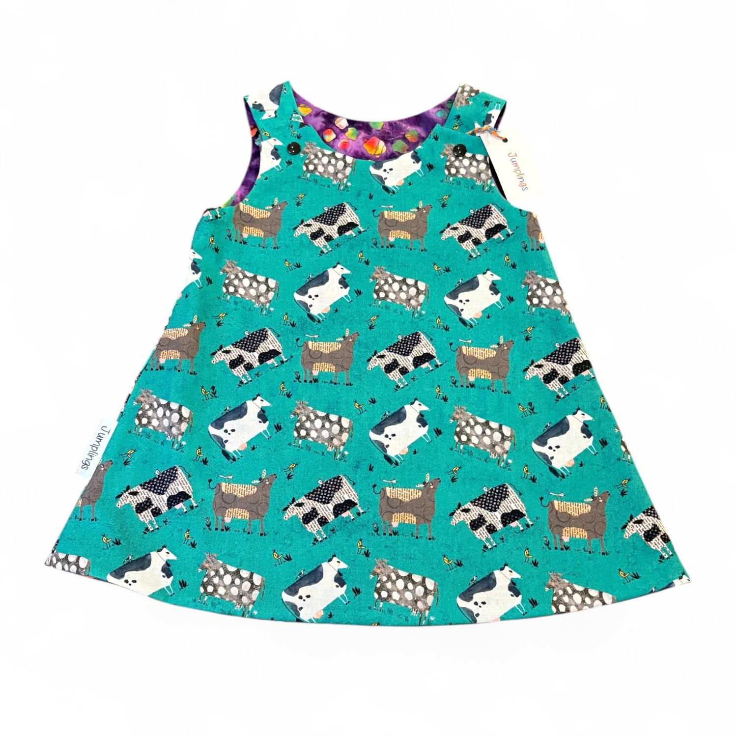 Cow and Purple Pattern Reversible Dress 2-3 Years - Jumplings Clothes_Just Makers
