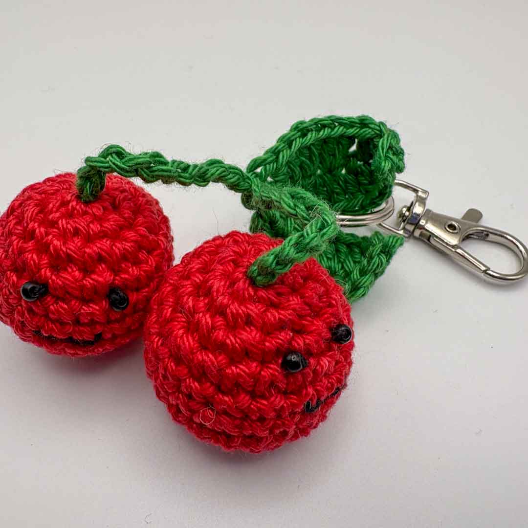 Crochet Cherry Keyring - Hooked on Yarn_Just Makers