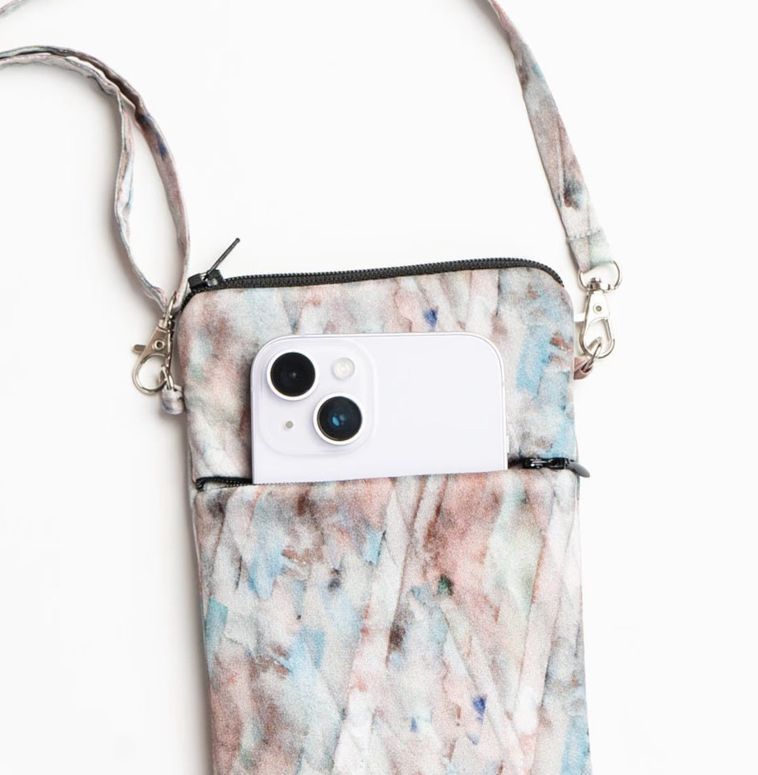 Cross Body Silk Abstract Phone Bag Close Up - Pattern Passion_Just Makers