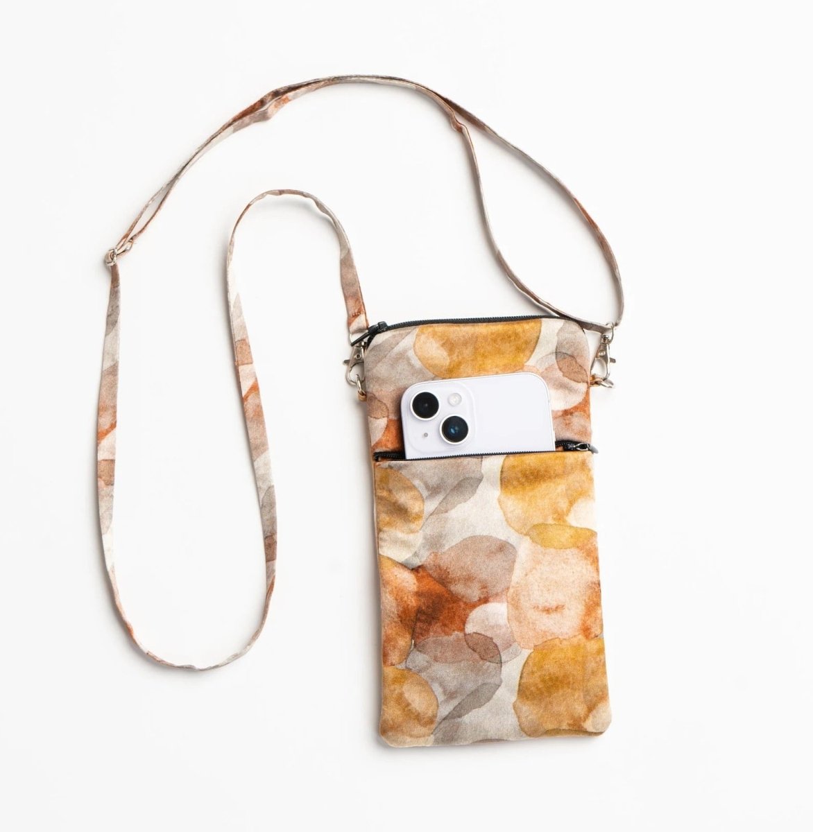 Cross Body Silk Golden Abstract Phone Bag - Pattern Passion - Just Makers Pattern Passion