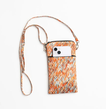 Cross Body Silk Red Crosshatch Phone Bag - Pattern Passion_Just Makers