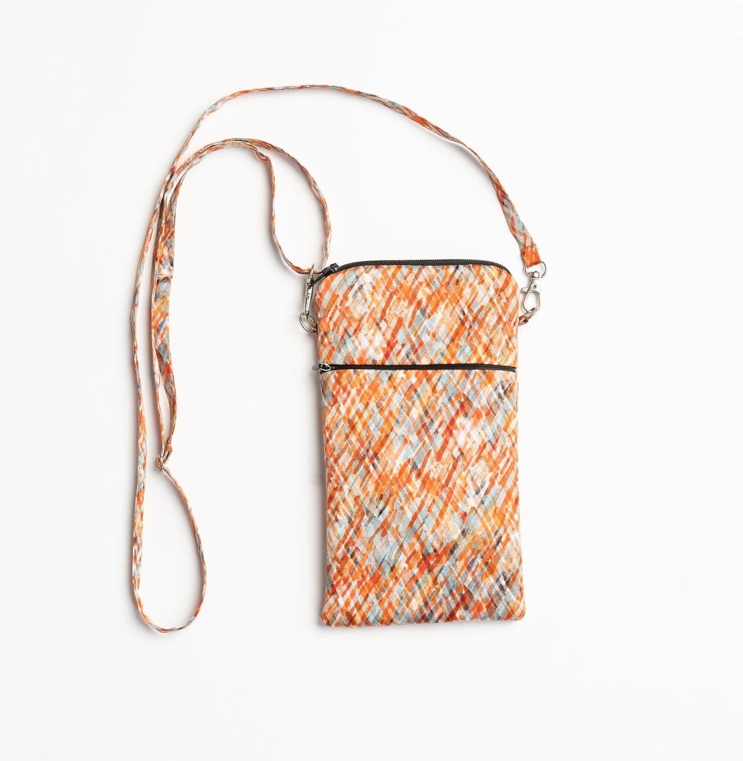 Cross Body Silk Red Crosshatch Phone Bag - Pattern Passion_Just Makers