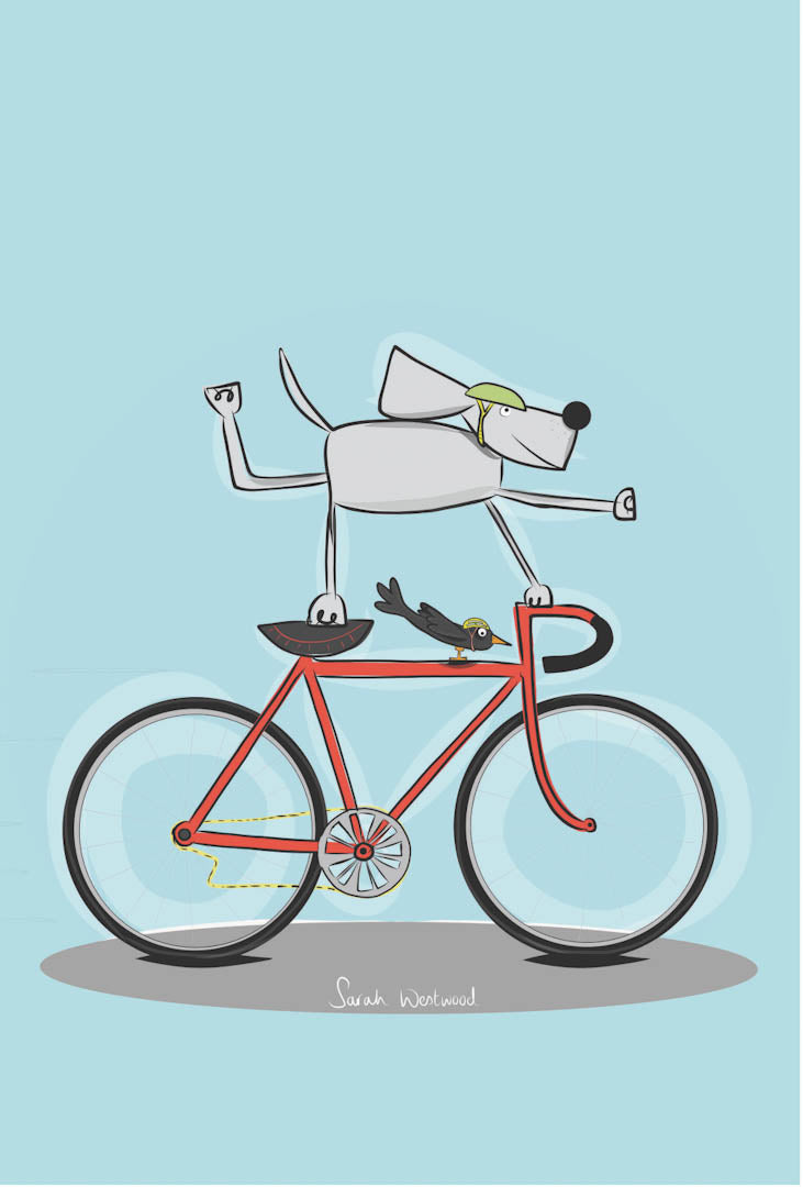 Cycling Weimaraner Tea Towel - Sarah Westwood Illustrator_Just Makers