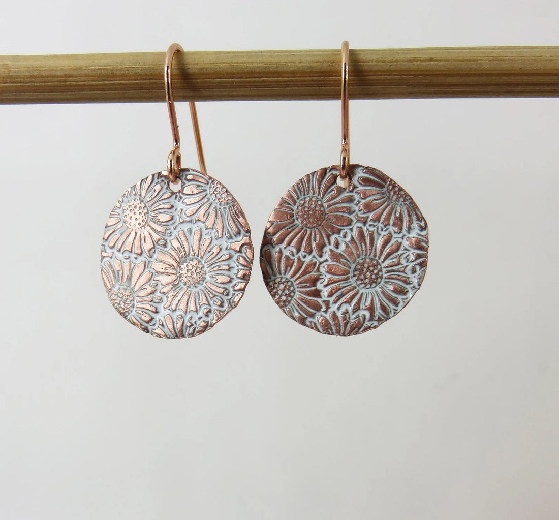 Daisy Textured Copper Earrings - 830 Degrees_Just Makers