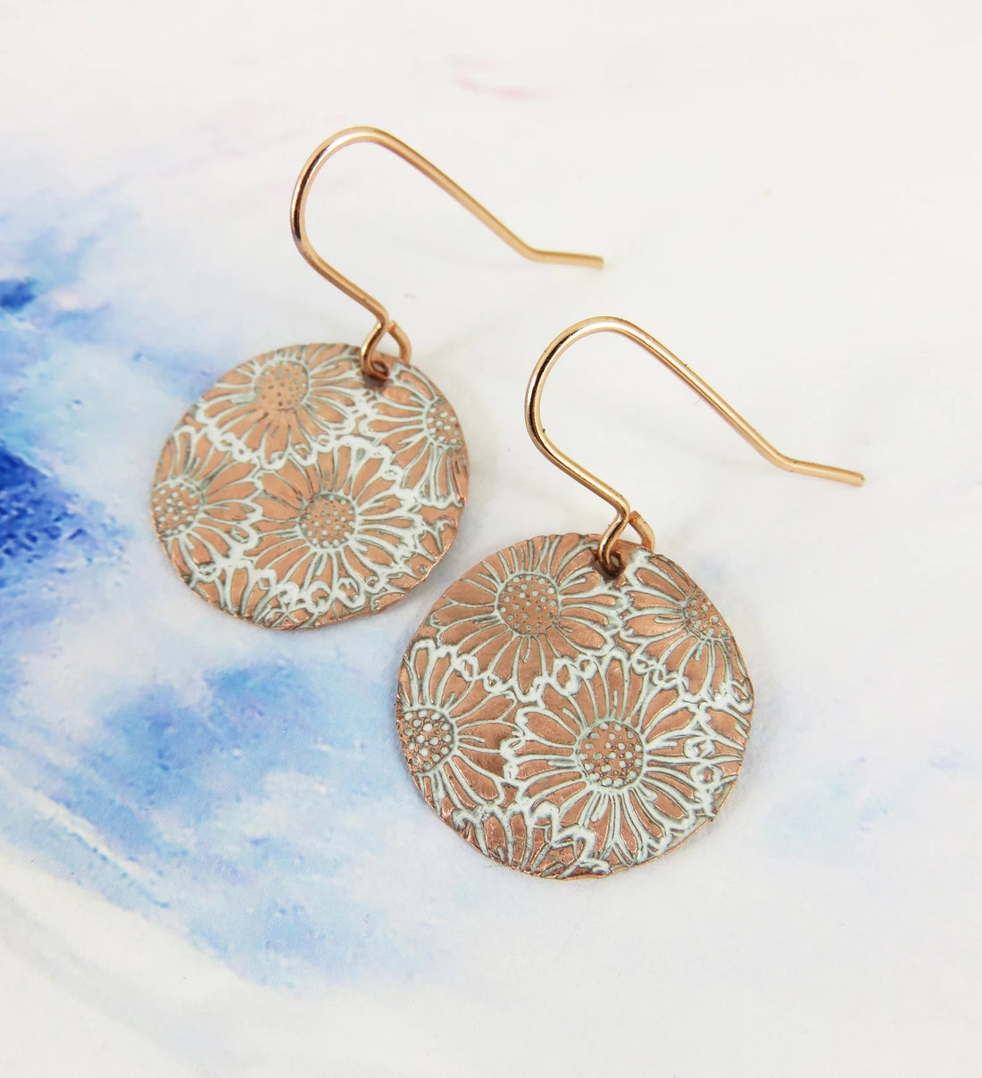 Daisy Textured Copper Earrings Flatlay - 830 Degrees_Just Makers