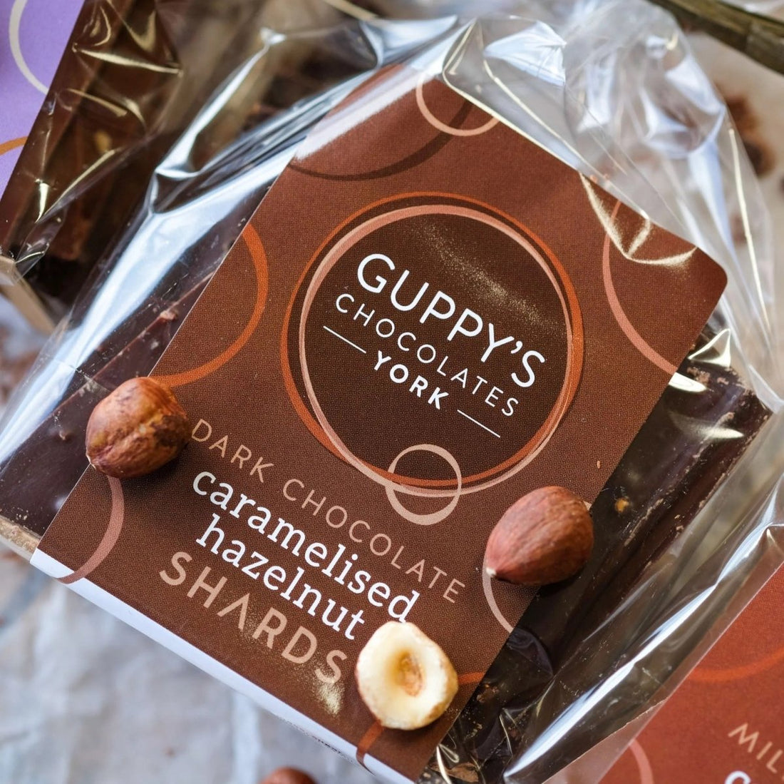 Dark Chocolate Caramelised Hazelnut Shards by Guppy&