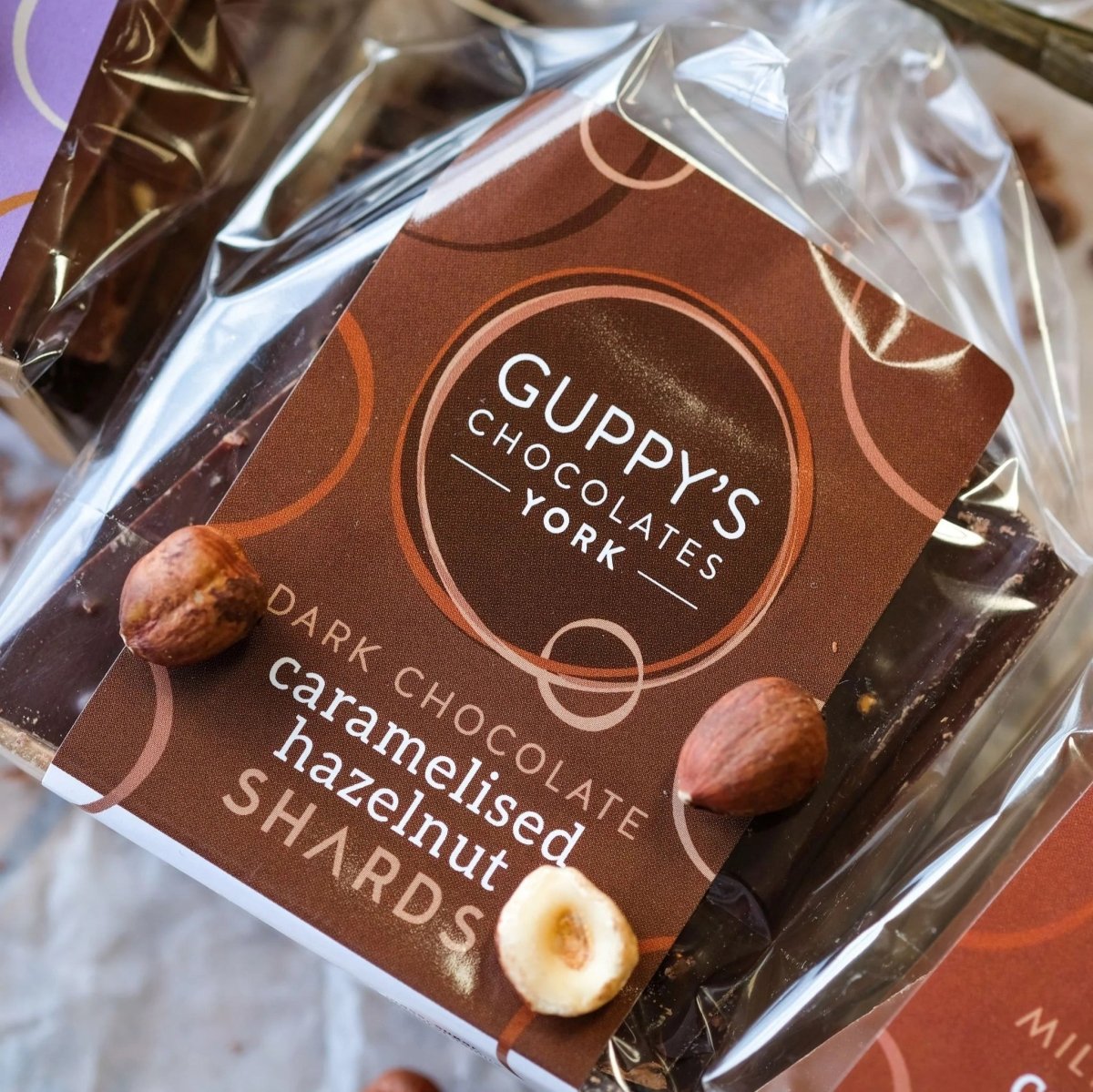 Dark Chocolate Caramelised Hazelnut Shards by Guppy&