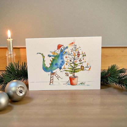 Dragon and the Christmas Tree Greeting Card - Tim Gomersall Art_Just Makers