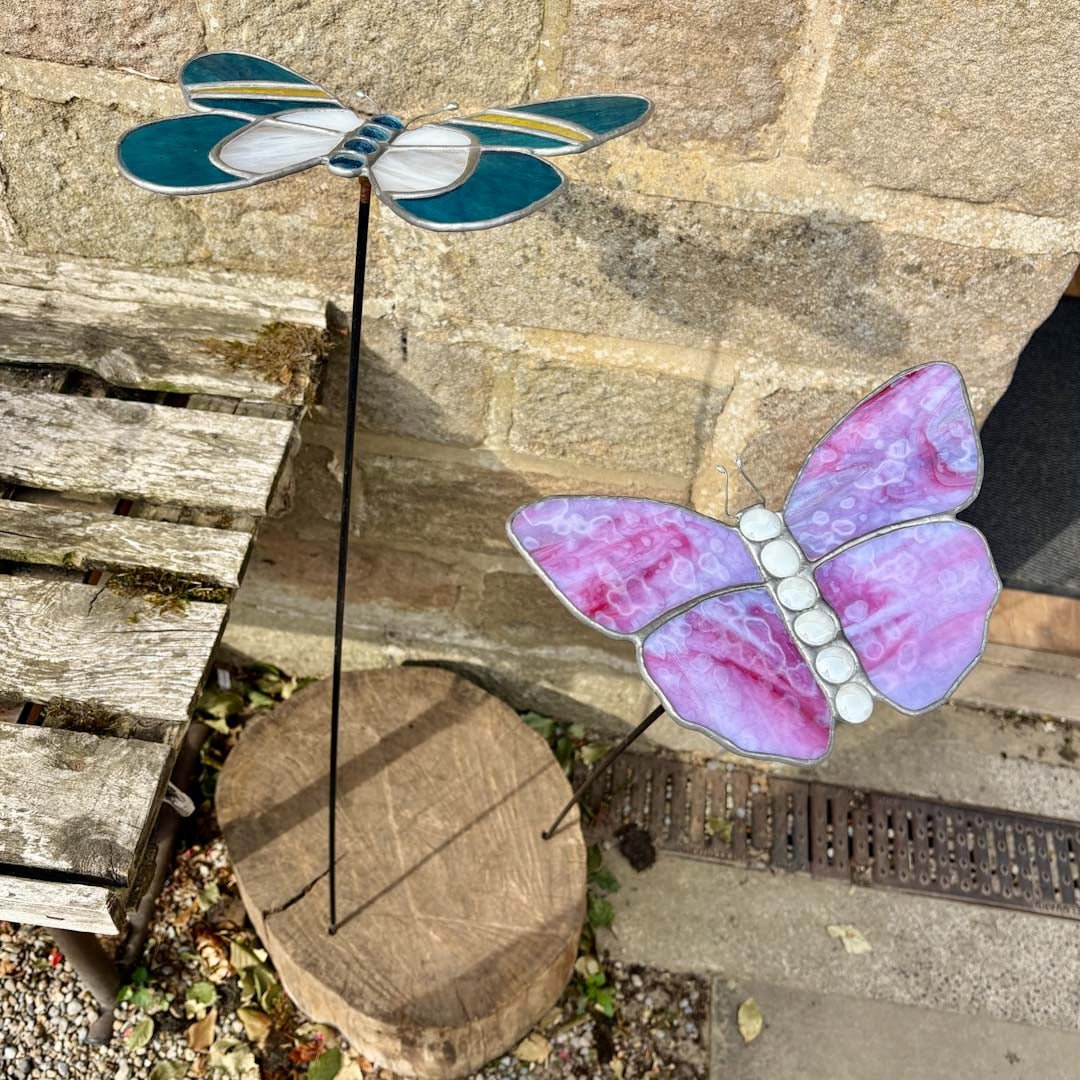 Dragonfly Glass Art Butterfly Stake (medium) - Just Makers Dragonfly Glass Art