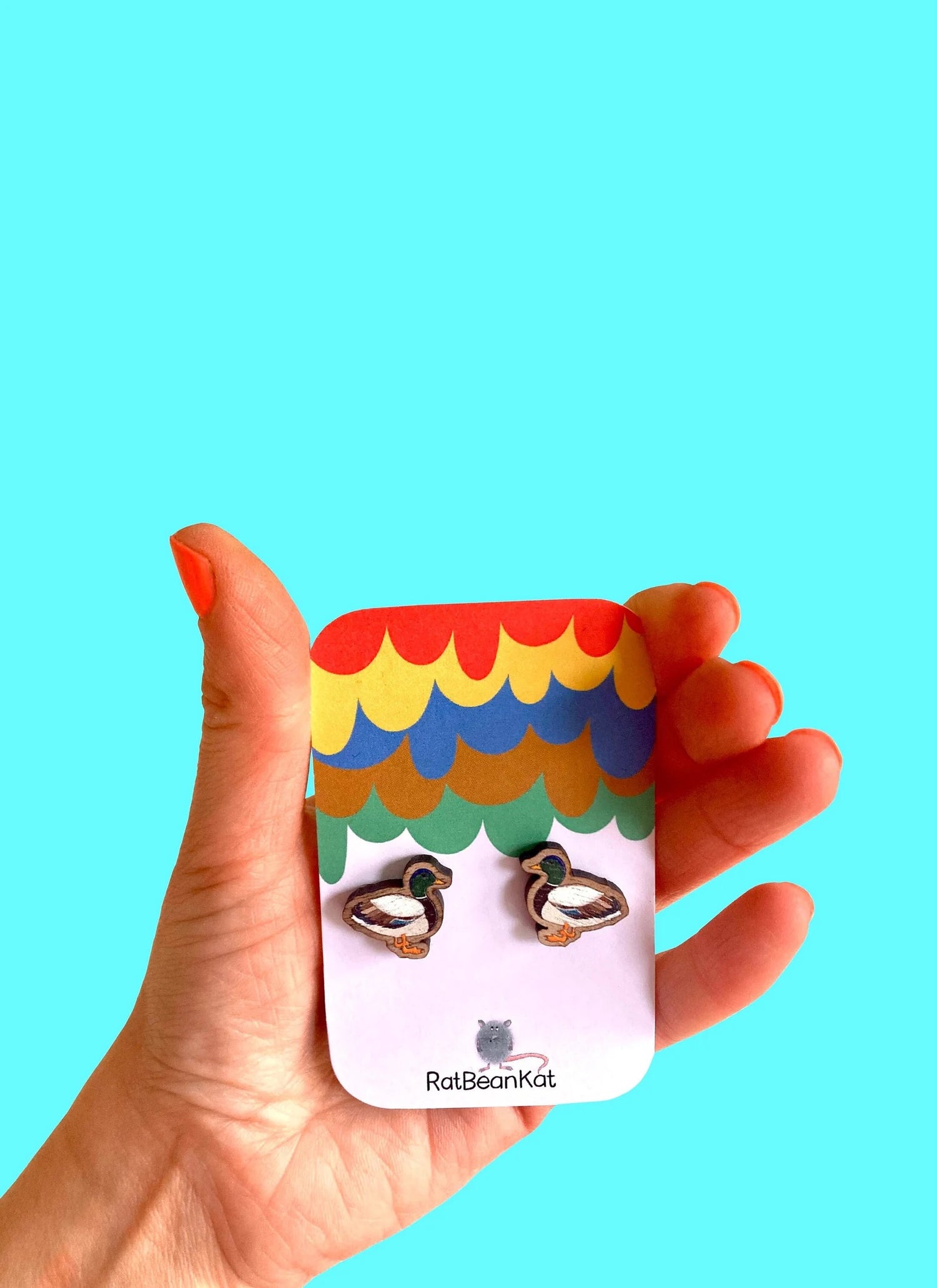 Ducks Wooden Earrings - Rat Bean Kat_Just Makers