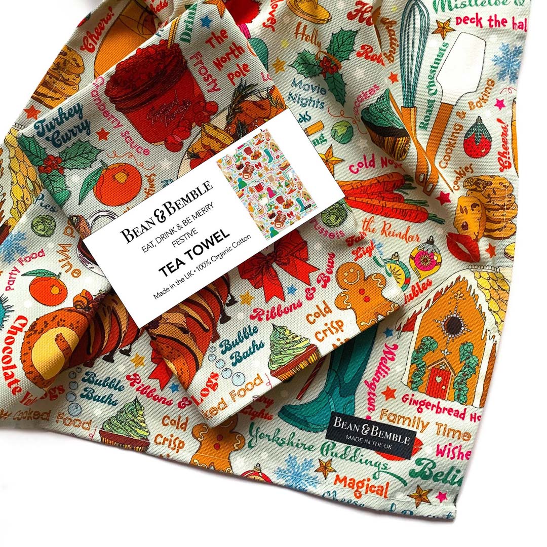 Eat, Drink, Be Merry Tea Towel - Bean and Bemble_Just Makers