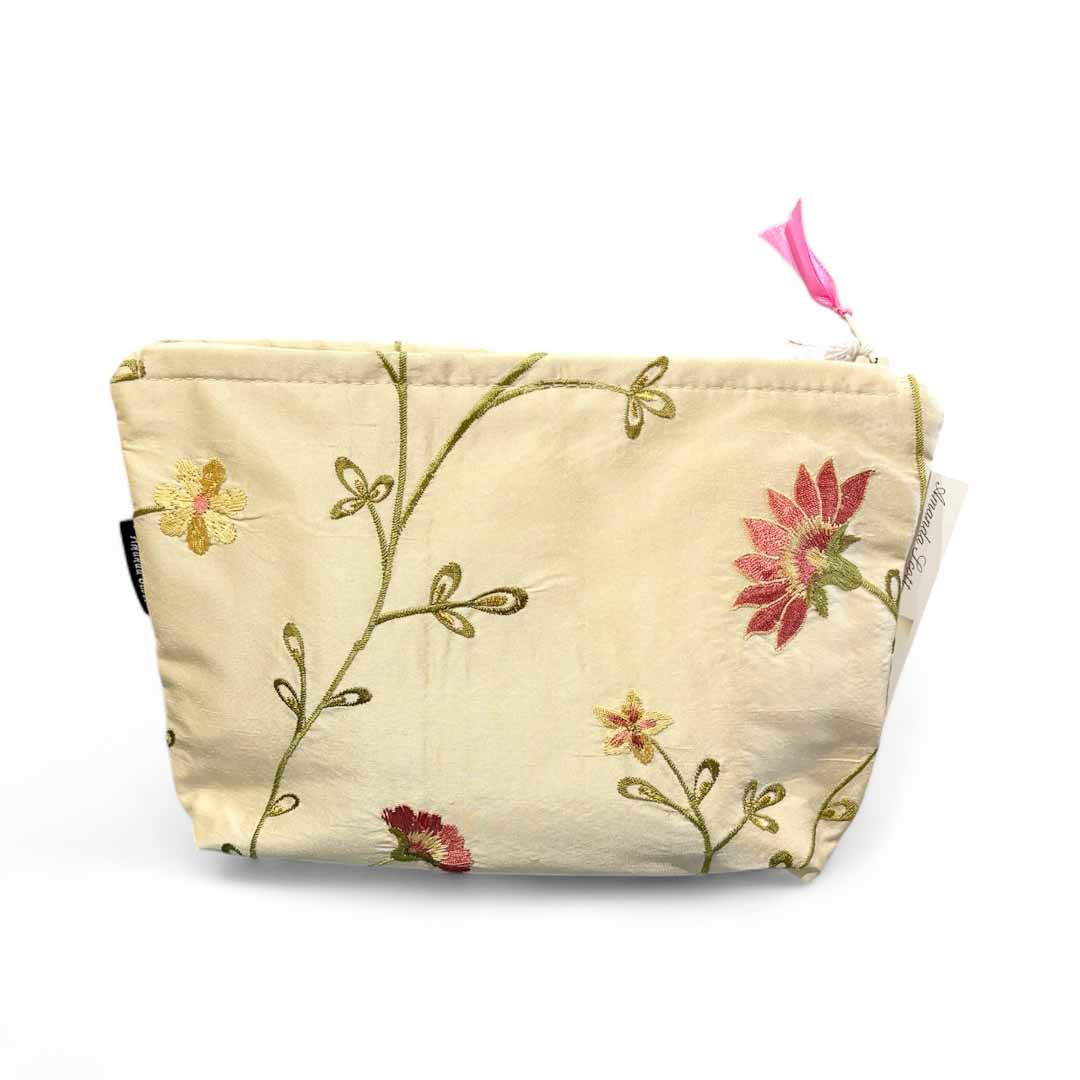 Embroidered Cream Silk Make Up Bag - Amanda Scott_Just Makers