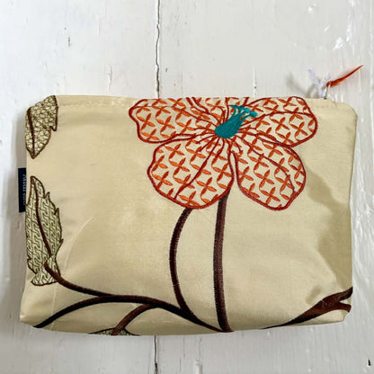 Embroidered Orange Floral Silk Make Up Bag Back - Amanda Scott_Just Makers