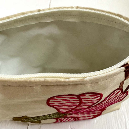 Embroidered Pink Floral Silk Make Up Bag Open - Amanda Scott_Just Makers