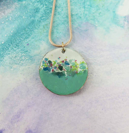 Enamel on Copper Textured Pendant in Jade with Colourful Glass Sprinkles by 830 Degrees_Just Makers