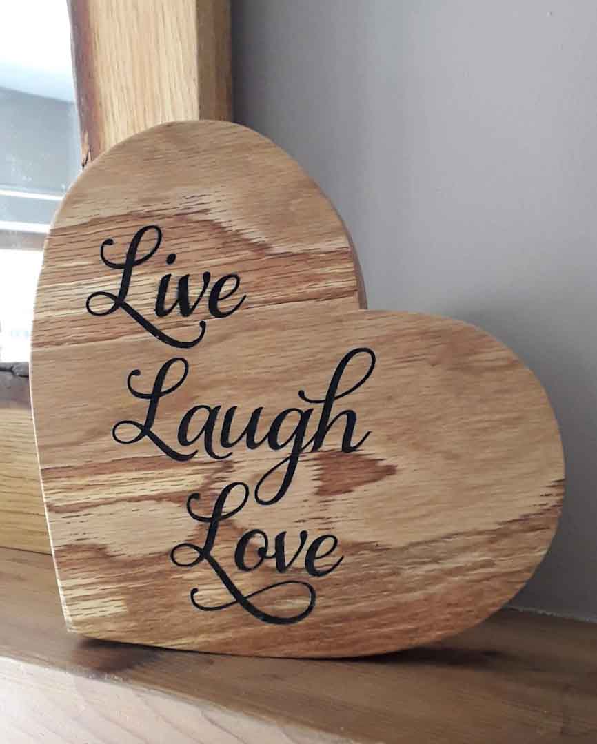 Engraved Solid Oak Heart - Wild Wood Gifts_Just Makers