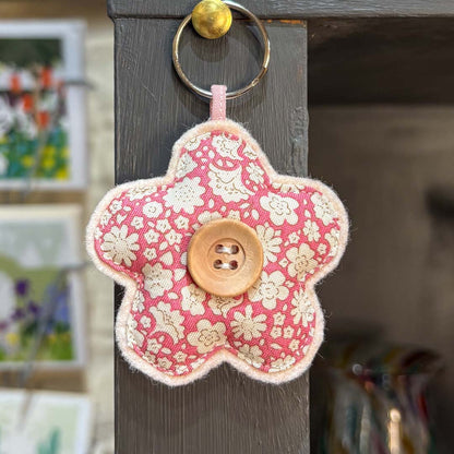 Fabric Flower Key Chain - Alice and Audrey_Just Makers