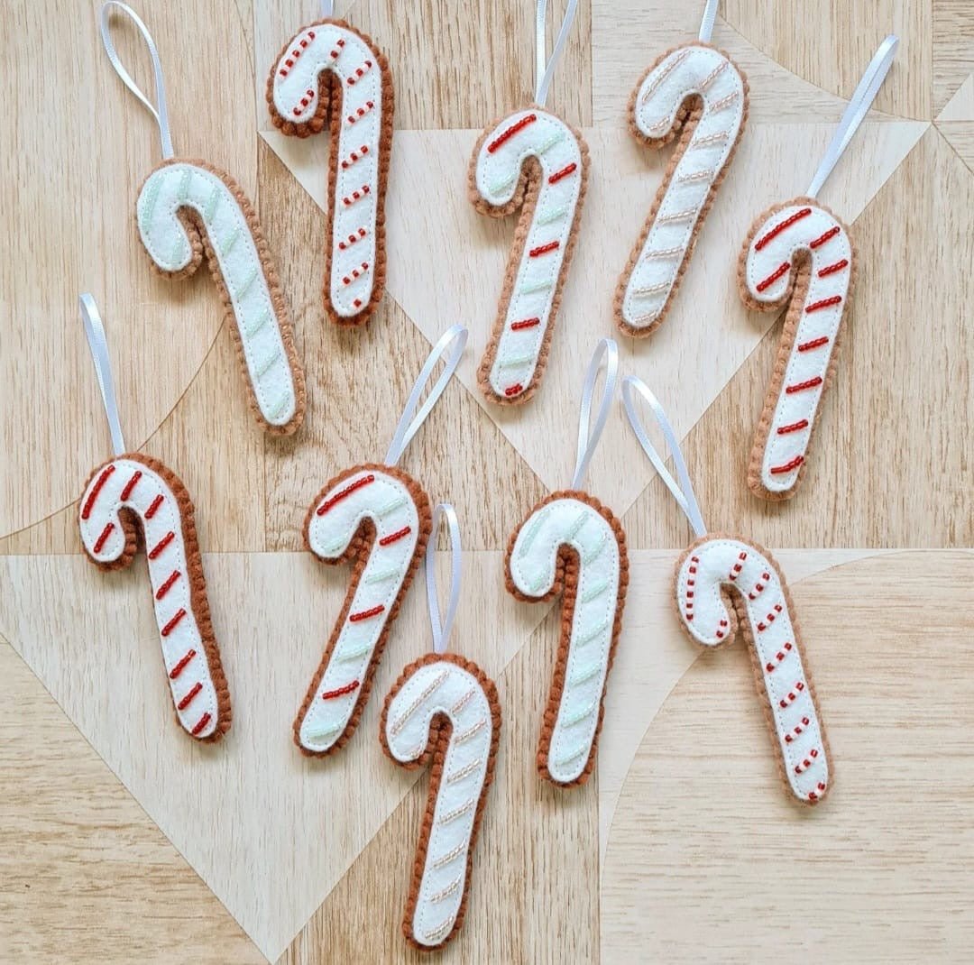 Felt Candy Cane Decoration - Alice and Audrey - Just Makers Alice &amp; Audrey