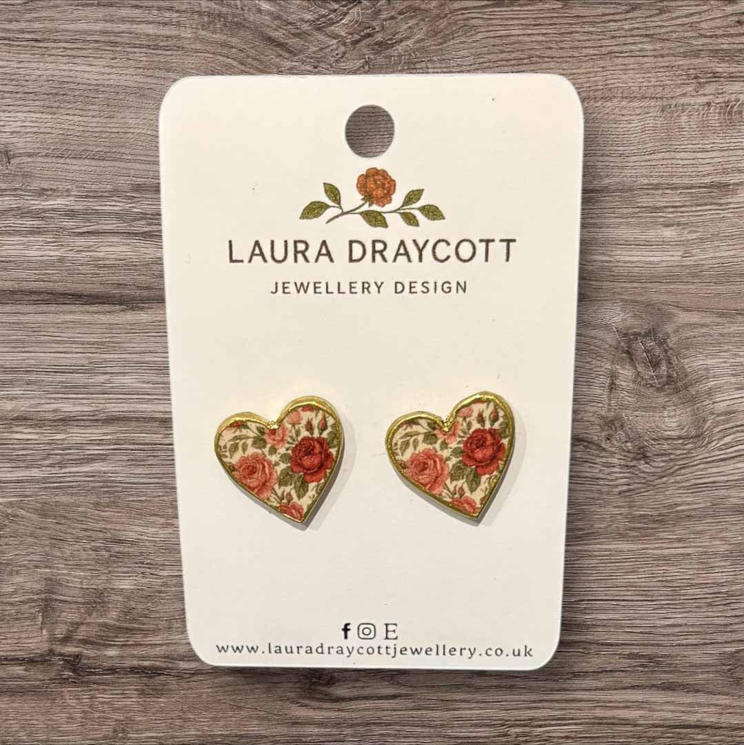 Floral Heart Stud Earrings - Vintage Rose Garden - Laura Draycott_Just Makers