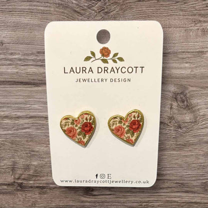 Floral Heart Stud Earrings - Vintage Rose Garden - Laura Draycott - Just Makers Laura Draycott