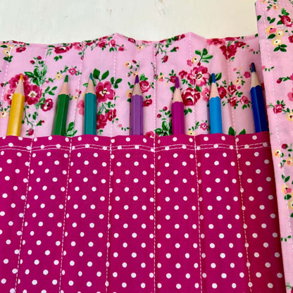 Floral Pencil Roll Pink Close Up - Made by Marianne_Just Makers