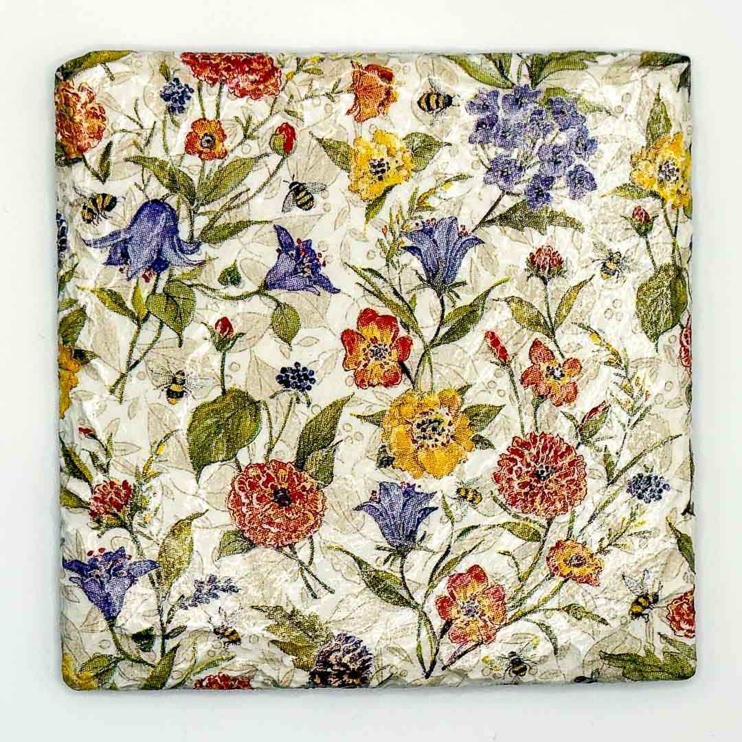 Flowers and Bees Coaster Slate - Sarah Tustin_Just Makers