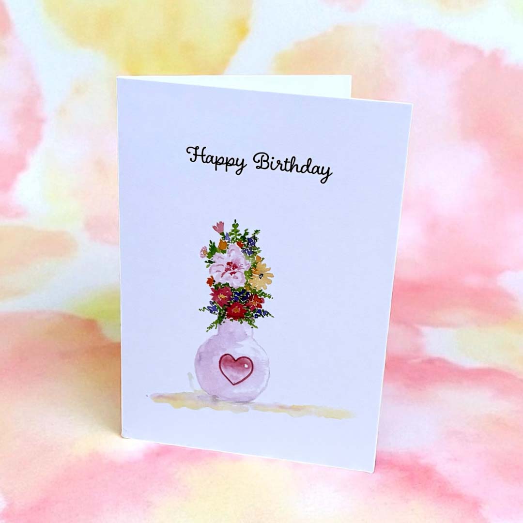 Flowers in a Heart Vase Birthday Card - Beverley Holgate_Just Makers