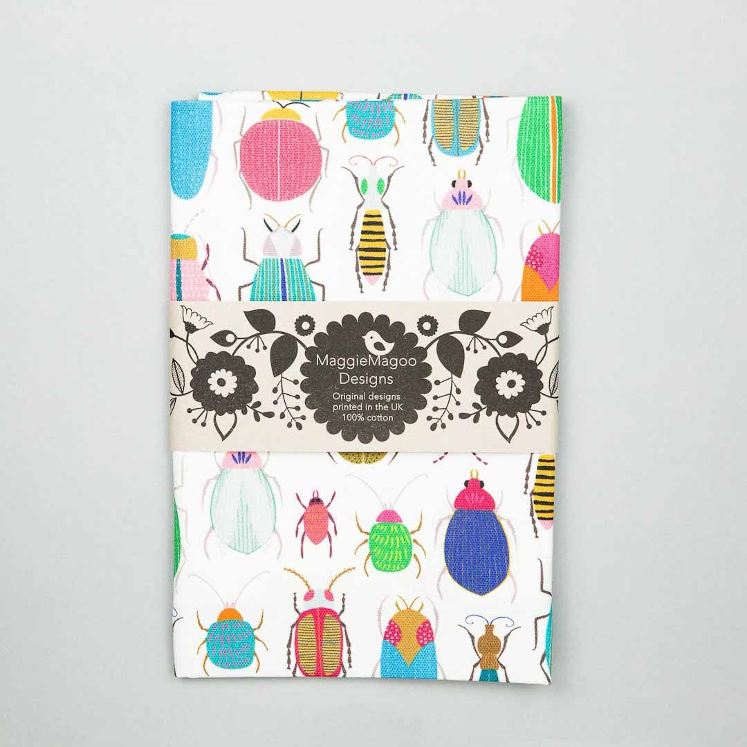 Light Bugs and Beetles Tea Towel Maggie Magoo Designs - Just Makers Maggie Magoo Designs