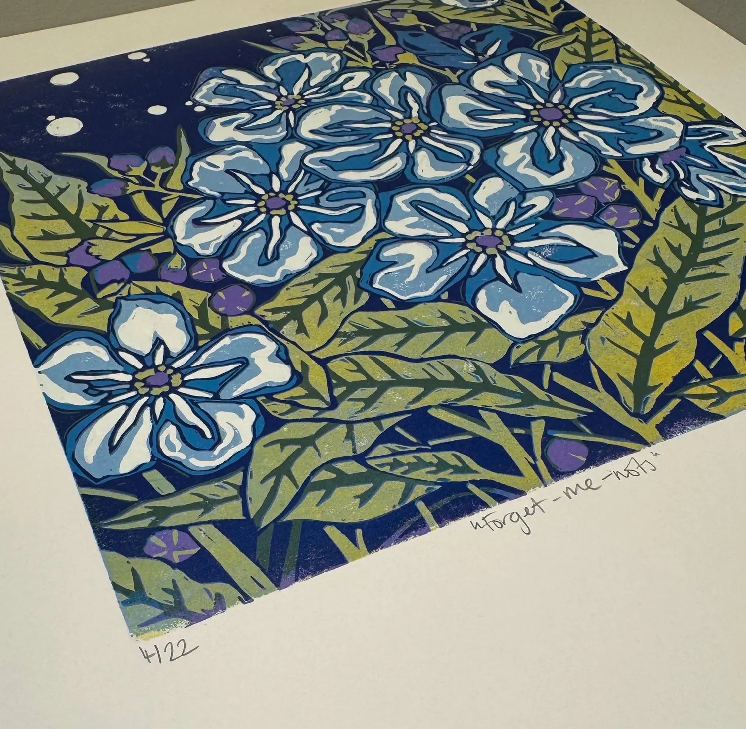 Forget Me Nots Linocut - Rachel Knowles_Just Makers