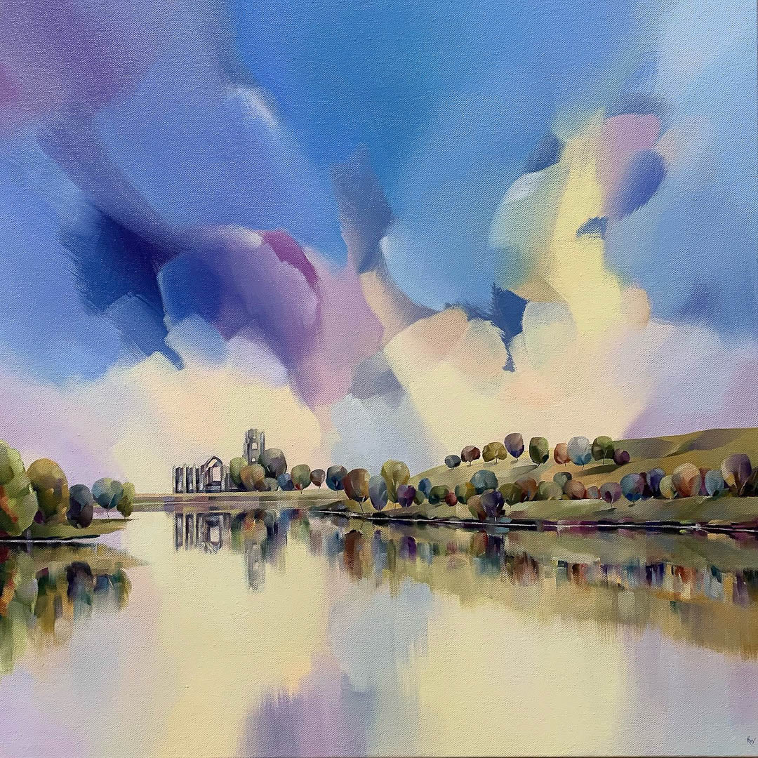 Fountains Abbey in Stillness card by Katherine Whitby Art_Just Makers