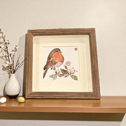 Framed Robin on Crabtree Apple Blossom Print - Su Yao_just makers
