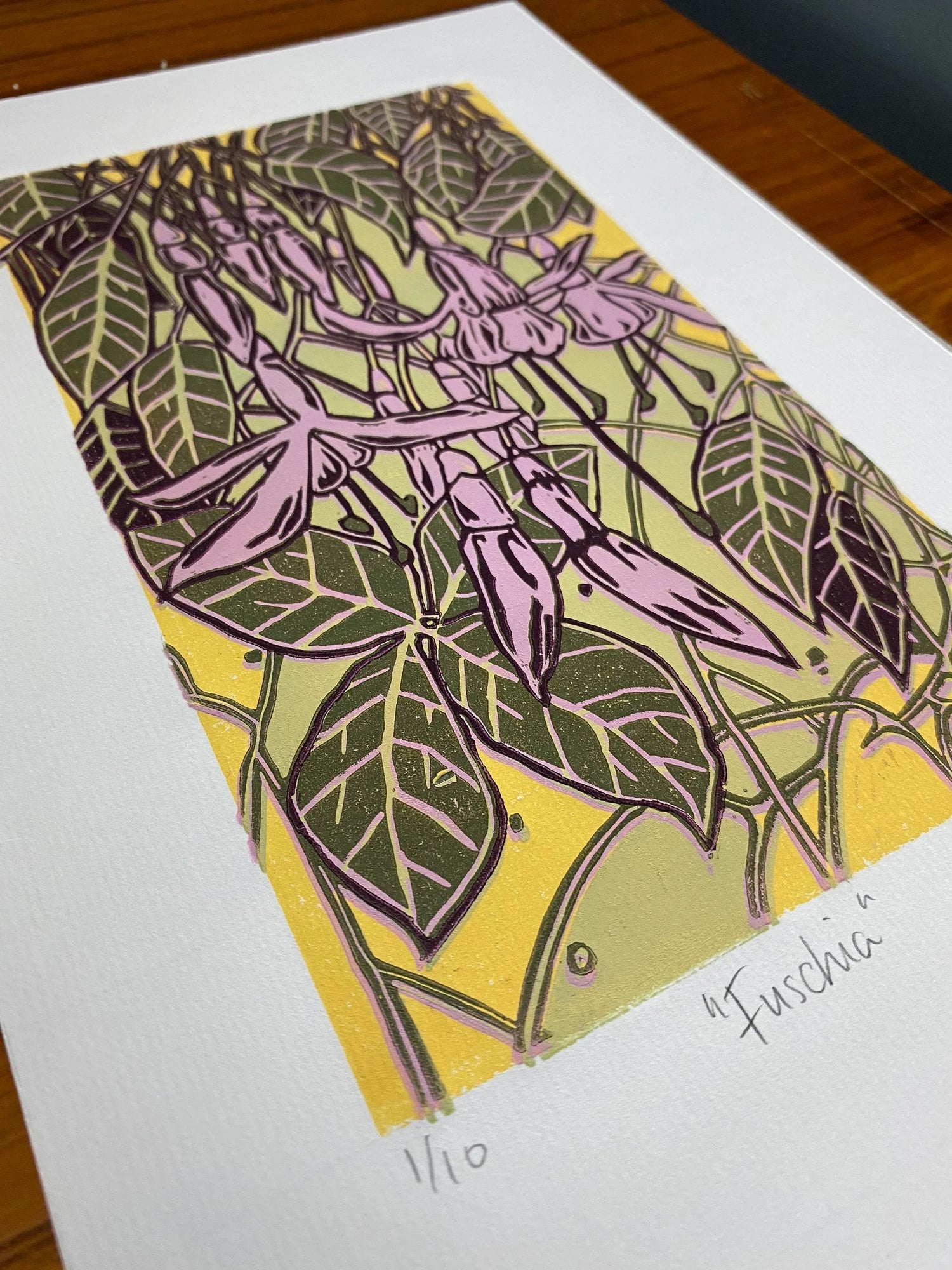 Fuchsia Unframed Linocut - Rachel Knowles_Just Makers