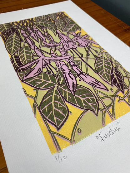 Fuchsia Unframed Linocut - Rachel Knowles_Just Makers