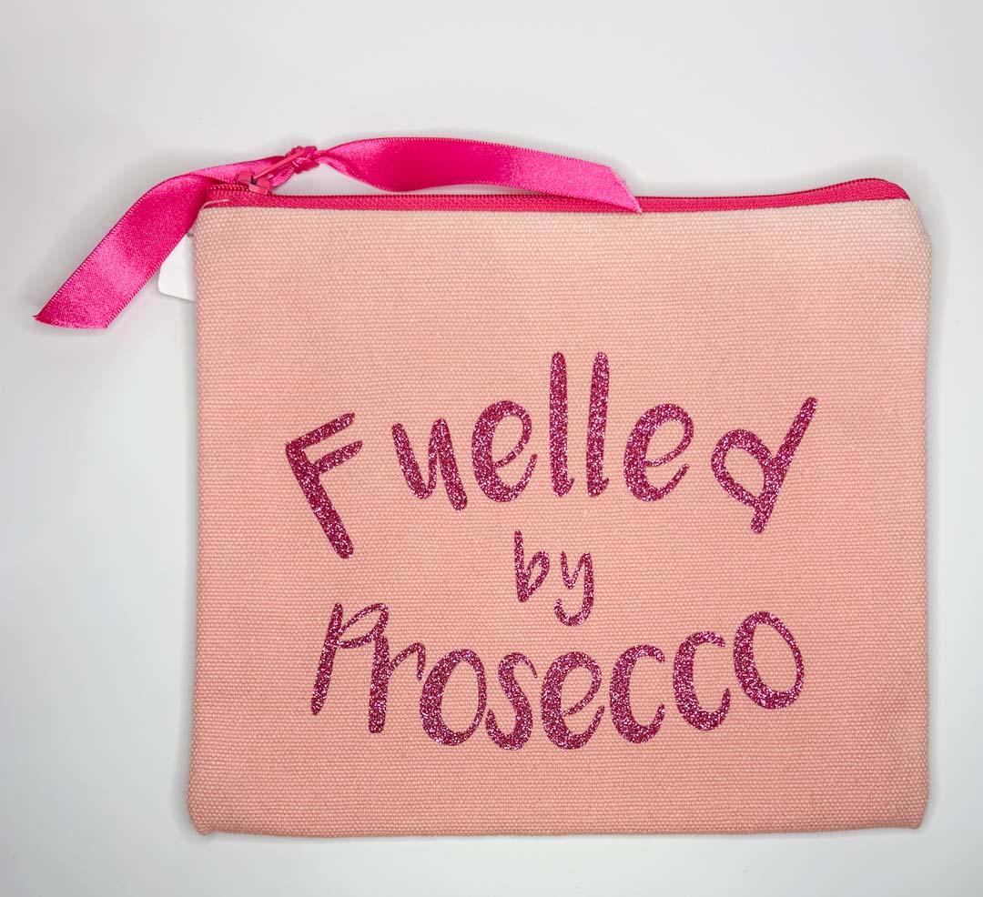 Fuelled by Prosecco Glitter Purse - Touchy Feely Textiles_Just Makers