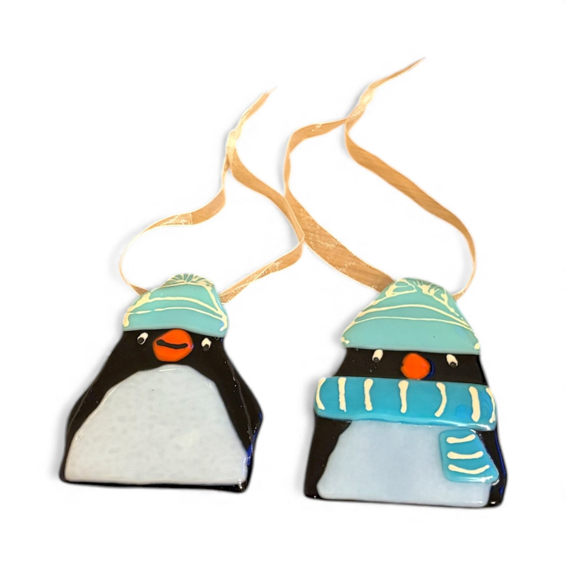 Fused Glass Christmas Penguin Decoration - Redcurrant Glass_just makers