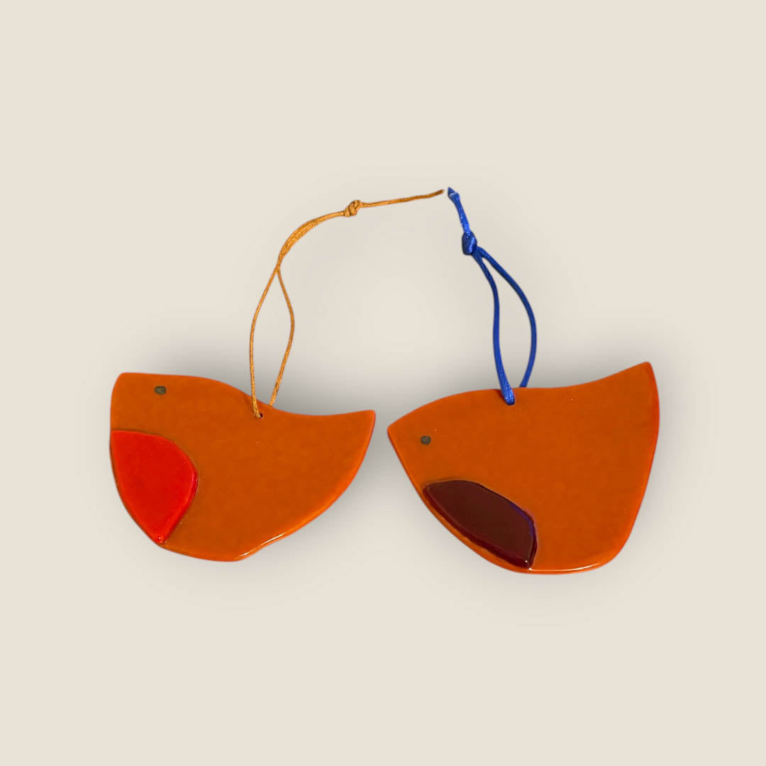 Fused Glass Christmas Robin Decoration - Redcurrant Glass_just makers