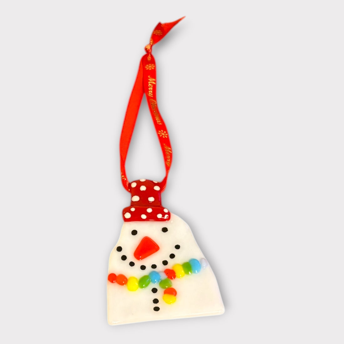Fused Glass Christmas Snowman Decoration - Redcurrant Glass_just makers