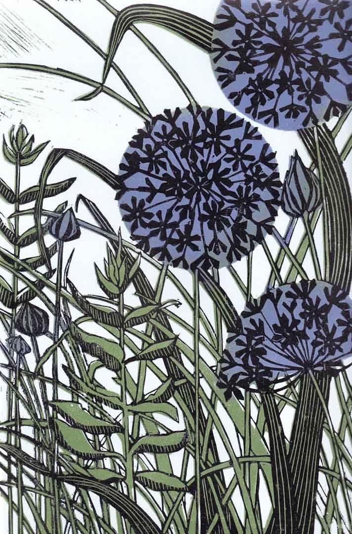 Giant Alliums Unframed Linocut Print - Just Makers Rachel Knowles