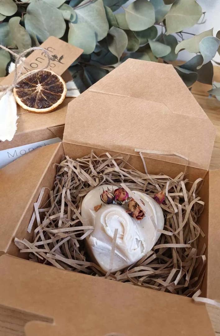 Gift Box with Handmade Heart Rose Geranium Soap - Monah and Co - Just Makers Monah &amp; Co