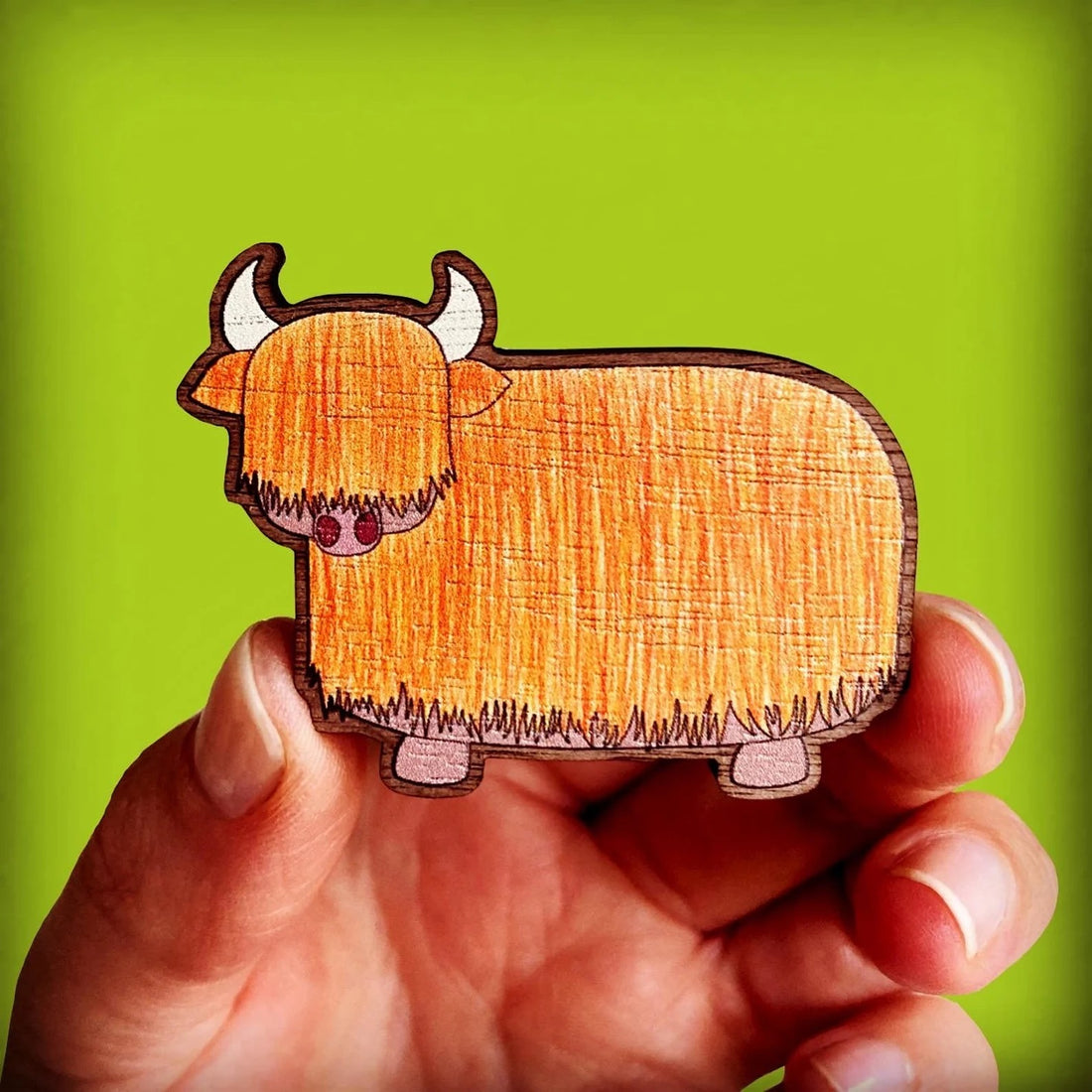 Ginger Highland Cow Wooden Brooch - Rat Bean Kat_Just Makers