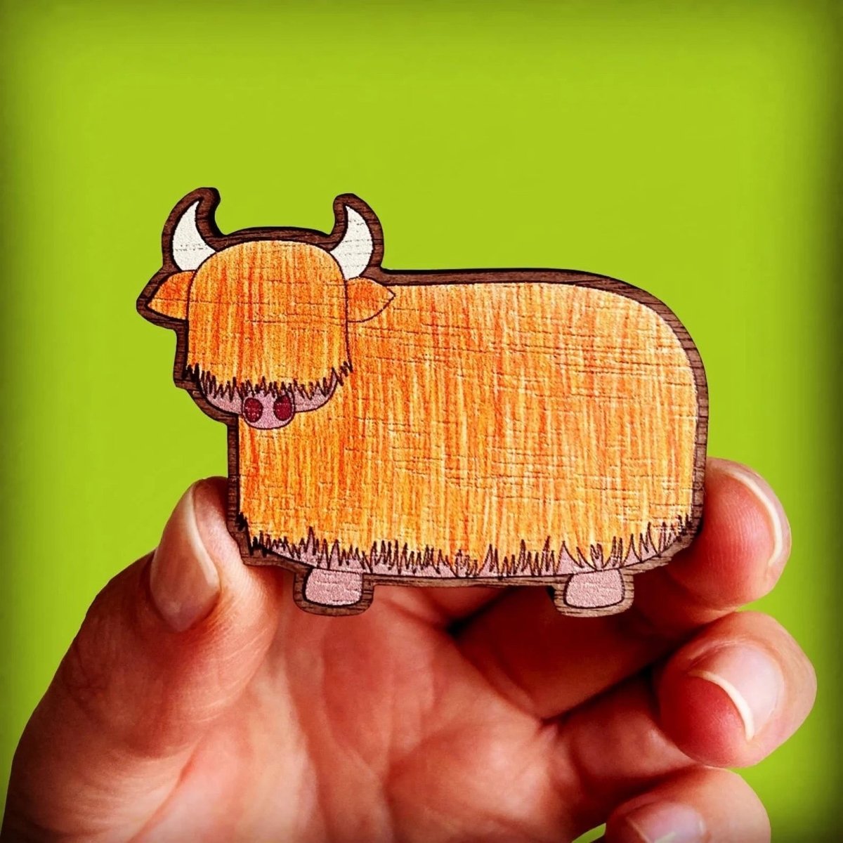 Ginger Highland Cow Wooden Brooch - Rat Bean Kat - Just Makers Rat Bean Kat