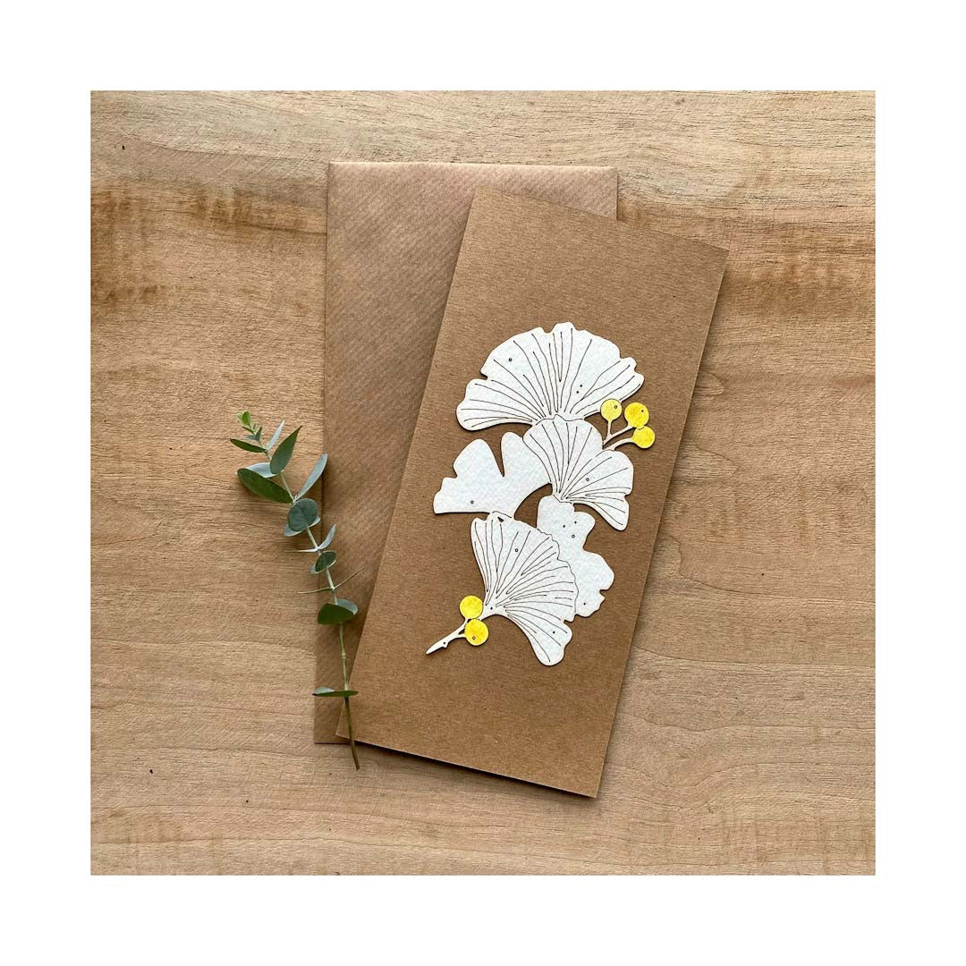 Ginkgo Leaf Motif Papercut Card - Natty Deco_Just Makers