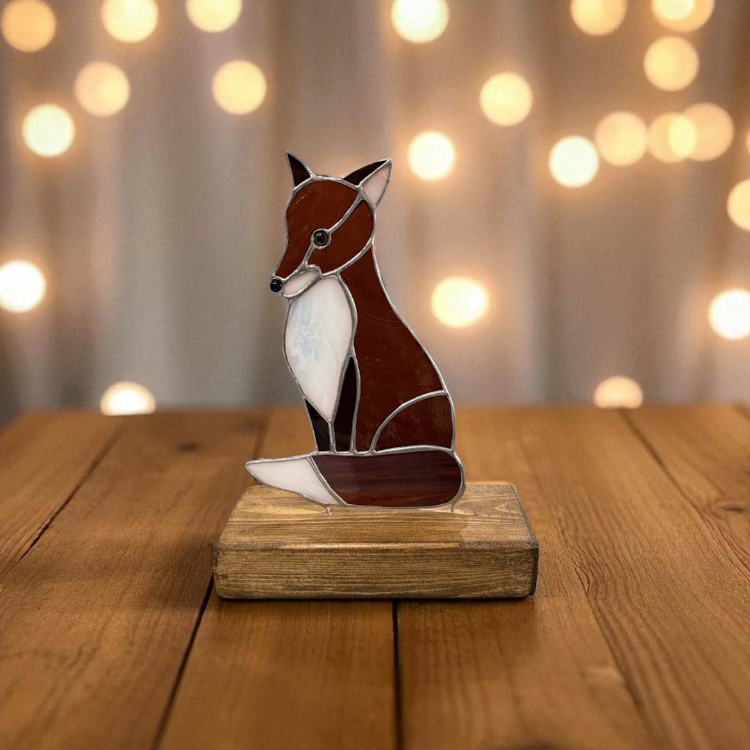 Glass Fox on Wood - Drsagonfly Glass Art_Just Maker